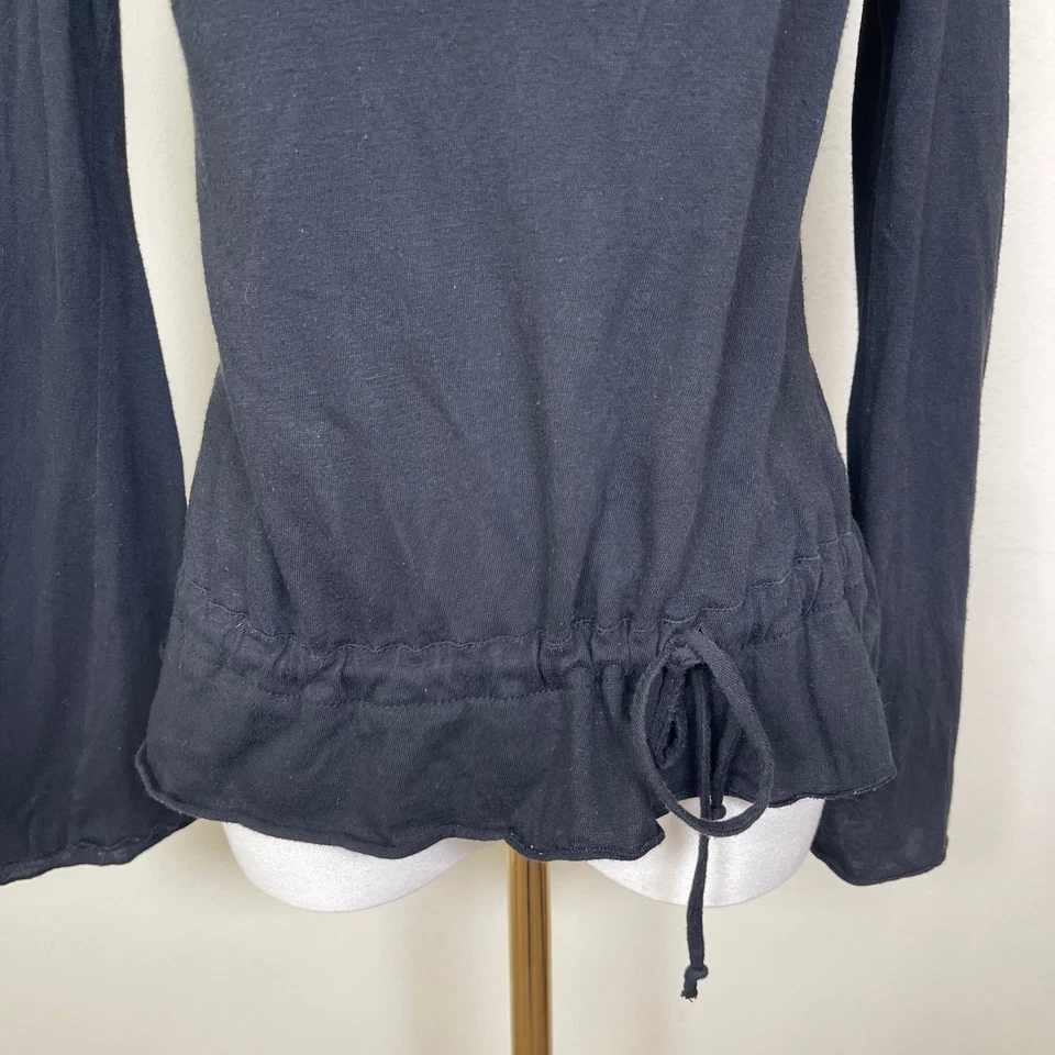 Vintage No Boundaries Black Embroidered Blouse M Tie Neck Bell Sleeve Y2K Boho - Image 3 of 4