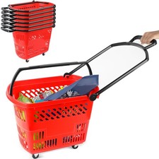 35L Shopping Basket Trolley Rolling Shopping Basket Retractable Handle 6 Pack