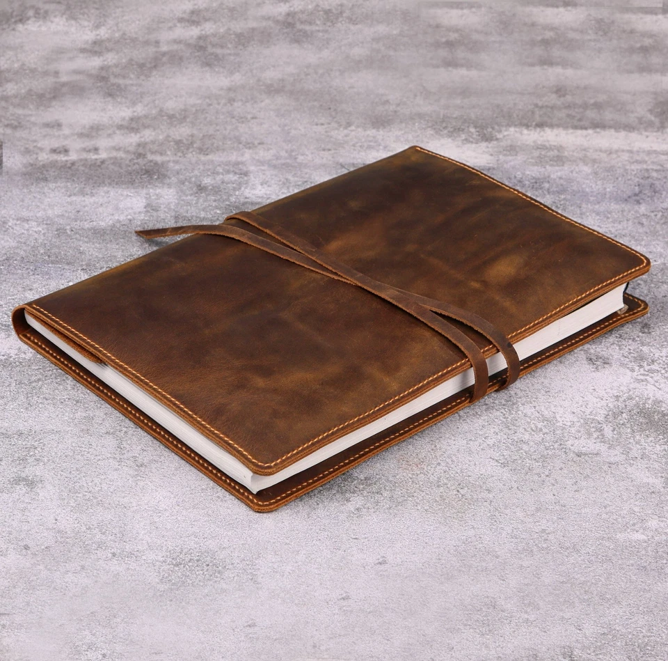 Cubierta de libro de bocetos de cuero de grano completo para almohadilla de bocetos en espiral superior de 9x12 Foto 2 de 4