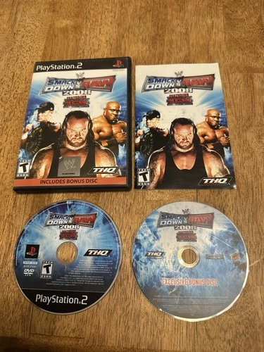 WWE SmackDown vs Raw 2008 PS2 CIB + Bonus Disc Complete Tested
