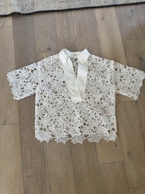 Psophia Vazquez de Castro White Guipure Lace Shirt Top Size S Spain Luxury
