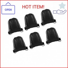 PLULON 6 Pcs Drawstring Bags Bulk, Black Drawstring Backpack String Backpack Cin