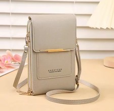 Soft Luxe Black Grey Touchscreen Phone Crossbody Wallet Purse Chic Shoulder Bag