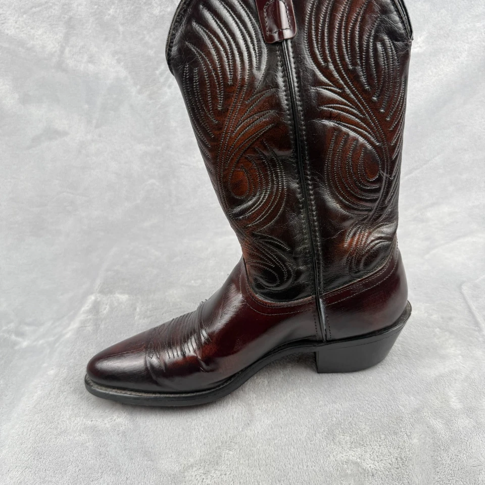 Botas de Vaquero Laredo Para Hombre Talla 8.5 D Western Boot Cuero Rojo Cereza Punta Foto 4 de 4