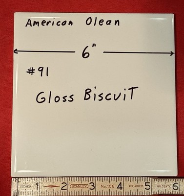 1 pc.  6'' X 6'' Gloss Biscuit: 6'' X 6'' Ceramic Tile #91 by American Olean, NEW