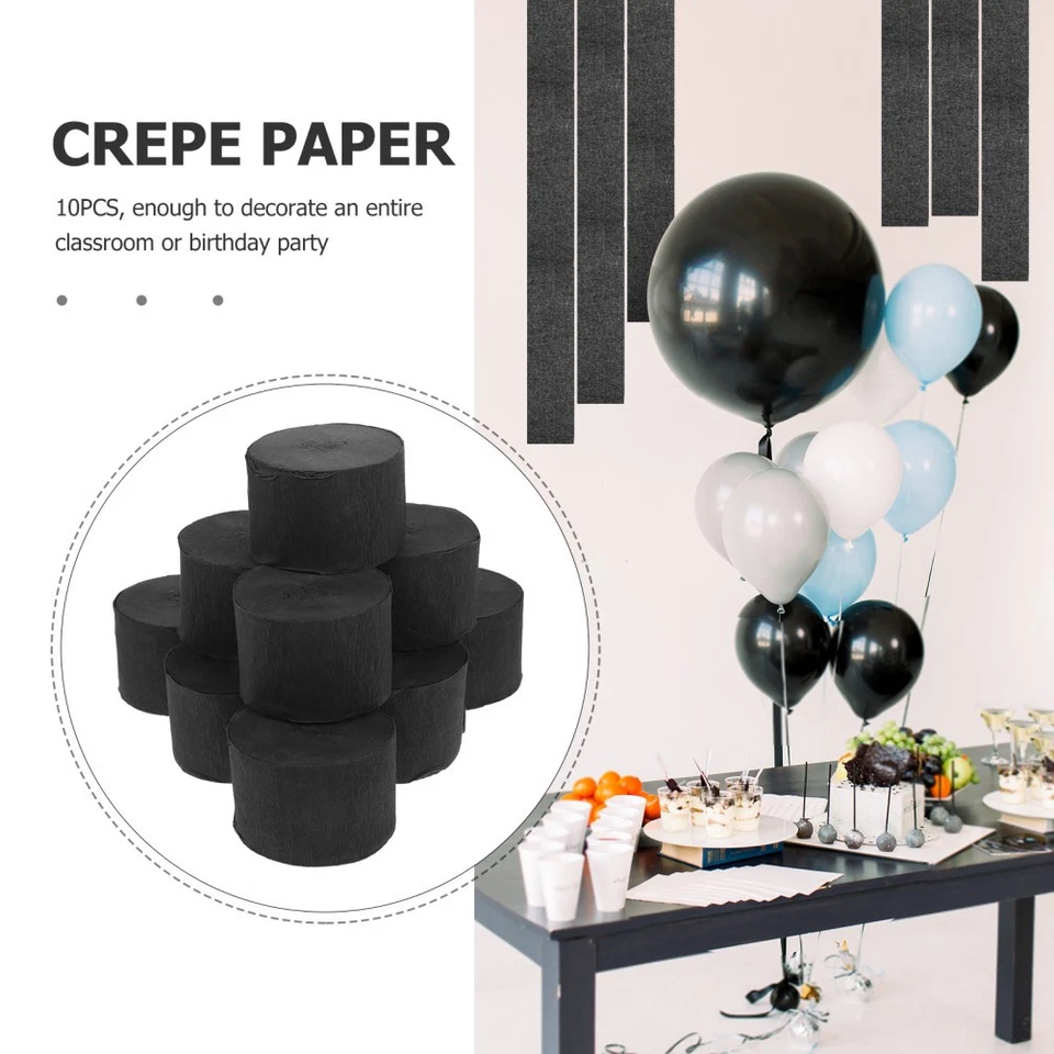 10 Pcs Papier Crépon Délicat Crepon Noir Décoration De La Chambre Serpentins - Photo 3/4
