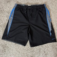 Nike Swim Trunks Board Shorts Men's Size M Black Gray Blue Drawstring Mesh Lined