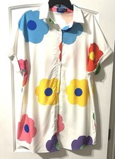 SHEIN Emory Rose Casual White Dopamine Flower Print Short sleeve shirt dress L