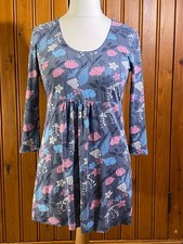 SEASALT Ladies Grey Blue Pink Floral 'Trevilley Tunic' Top 3/4 Sleeve Size 12