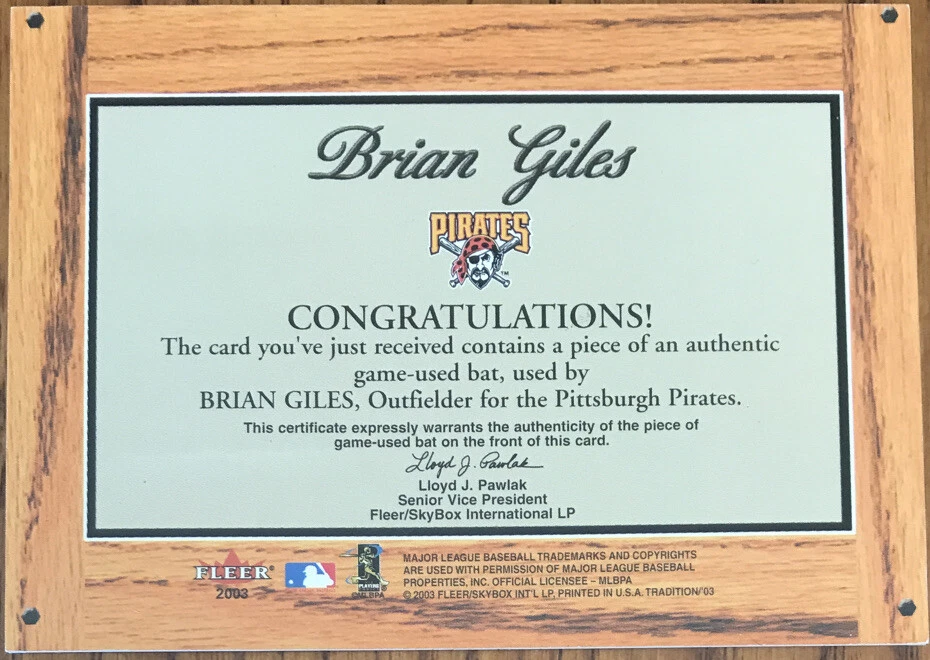 2003 Fleer Tradition Lumber Company Bat Brian Giles BG #’d /200 - Image 2 of 2