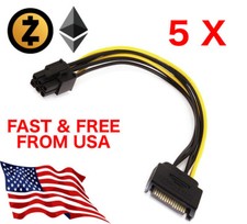 5 x SATA 15 pin to PCI-E PCIE 6 pin Card Power Cable 8 inches