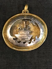 Vintage JEEP COLLINS Sterling Silver & Brass Shadowbox Noah's Ark Pendant