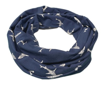 Landhuis handmade: Maritimer Baumwoll Loop in dunkelblau mit Haien