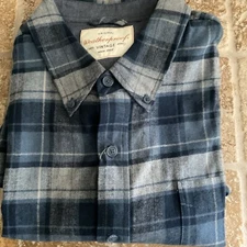 Weatherproof Vintage Shirt Mens Blue Gray Plaid Flannel Button Up Long Sleeve XL