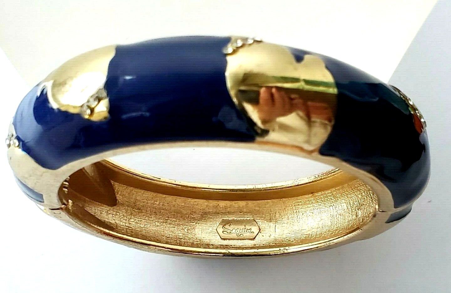 SEQUIN Signed Bangle Enamel Blue Hinged Bracelet - image 3