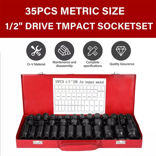 40 Piece Heavy Duty Car Truck Deep Impact Socket Set 1/2" Drive 8- 32mm Metric - Picture 6 of 14