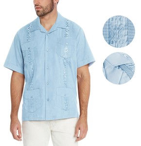 Men S Light Blue Beach Wedding Casual Short Sleeve Guayabera Dress Shirt 2xl Ebay