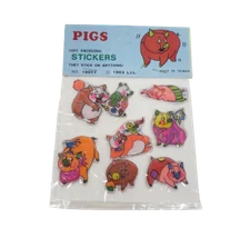 VINTAGE 1983 LAURIE IMPORT THREE 3 DIMENSIONAL PUFFY ANIMAL PIGS STICKERS NOS