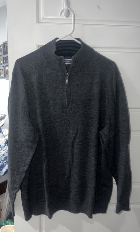 Men's Club Room Dark Gray 1/4 Zip Sweater Merino Wool Pullover Size XXL