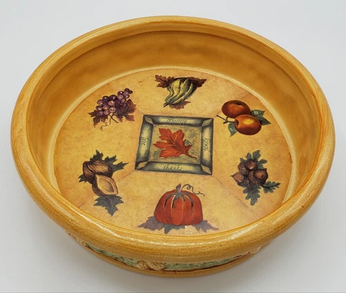 Vintage Thanksgiving Serving Dish Bowl Fall Love Thanks Blessings Family Acorn