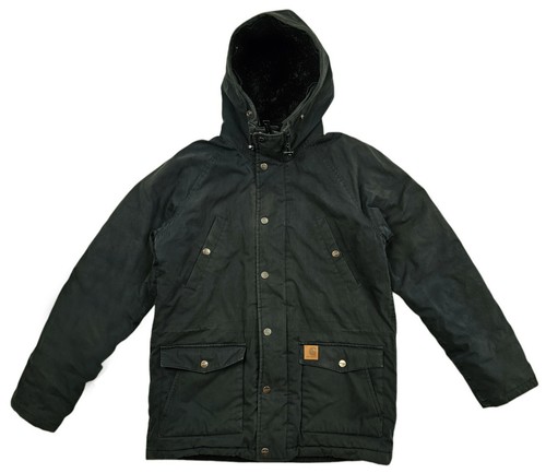 *HOT Men's CARHARTT TRAPPER PARKA 6 Pockets FUR HOODED LINED BLACK COAT Jacket L - Picture 2 of 16