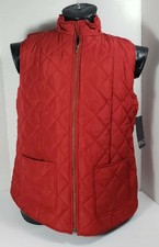 Erika Sleeveless Quilted Red Currant Vest Pockets Zip Layer Crisscross Linear M