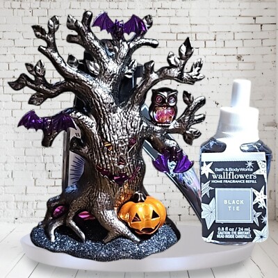 Bath & Body Works Halloween Monster Tree Wallflower Nightlight Plug & Black Tie 