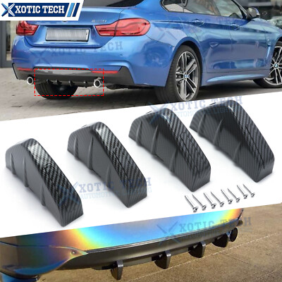 Shark Fin 4 Wing Rear Lower Bumper Lip Diffuser Splitter Spoiler Carbon Fiber