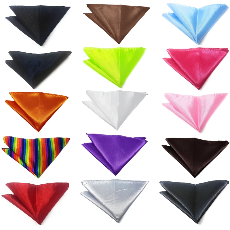 WS ACCESSORIES 11x11cm Plain Pocket Square Wedding Hanky Satin Handkerchief Jacket Suit Boys UK