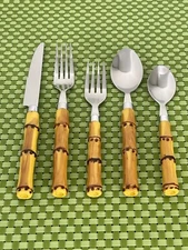 Cambridge BAMBOO Stainless Yellow & Brown Handle NEW Smart Choice Flatware E70N