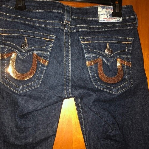 True Religion Gold Sequins Logo Jeans 