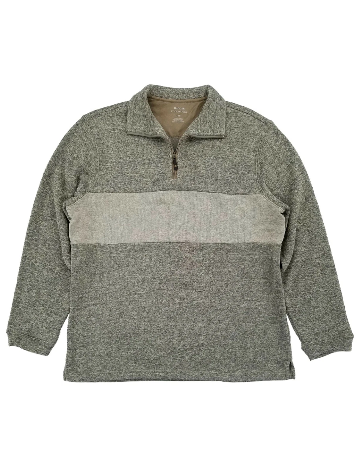 Haggar Mens Beige Fleece Quarter-Zip Pullover Sweater Jacket
