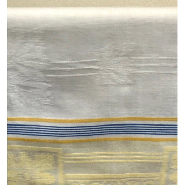 White Tablecloth Blue and Yellow Stripe Floral Damask  Rectangular 80x54 - Image 2 of 4