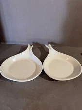Set of 2 Vtg Hall White Ceramic Retro Baking Skillet Dish Mid Century #1676 USA