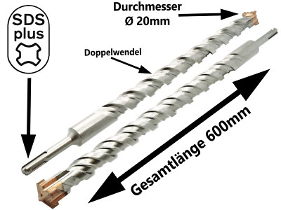 SDS-PLUS Hammerbohrer Betonbohrer Ø 20 x 600 mm Quadro Stein Maurwerk Bohrer