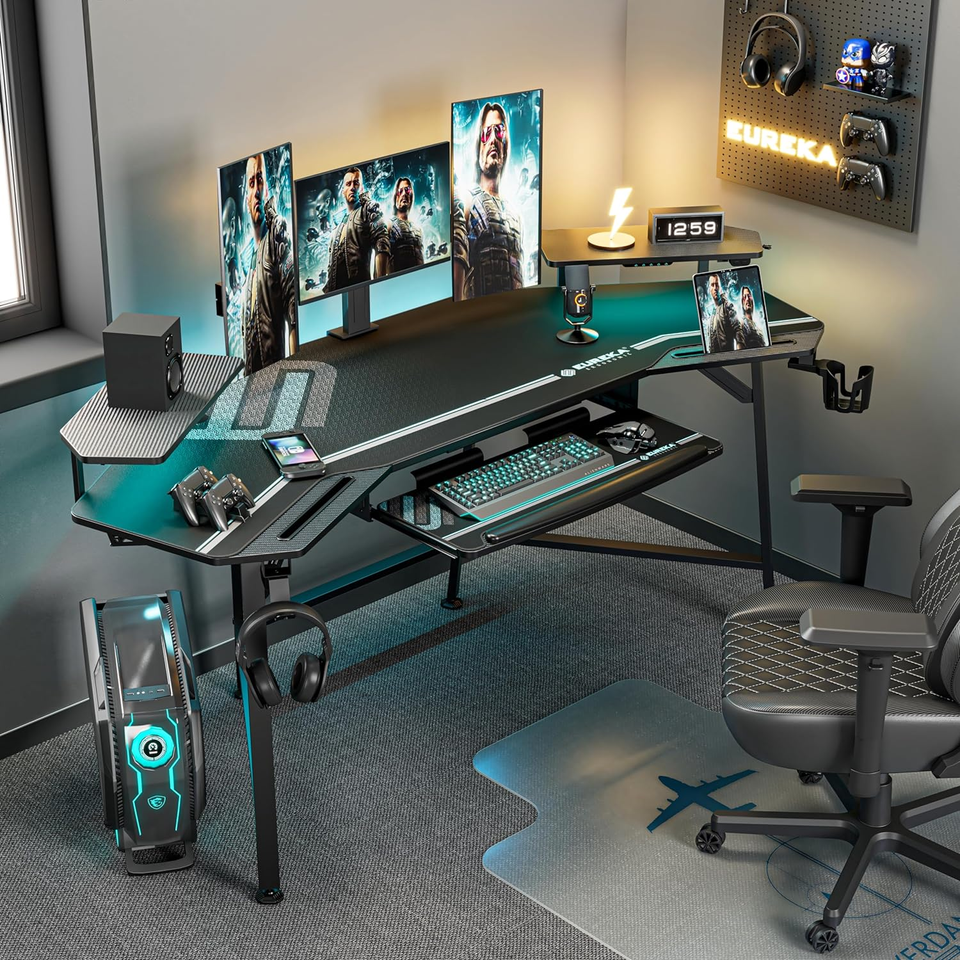 Aero Gaming Desk with Led Lights, 72" Large WingShaped Studio Desk W