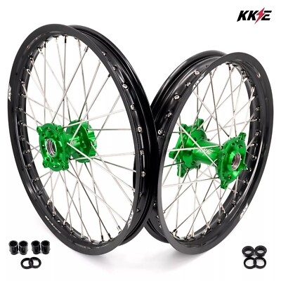 KKE 21-19'' MX Spoked Wheels Rims For KAWASAKI KX250F KX450F KX250X KX450X Green