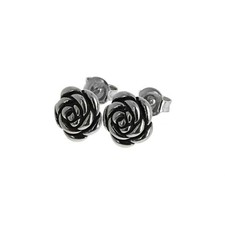 Sterling Silver, Small Rose Stud Earrings, 925, Dainty Antiqued Flower Post Earr