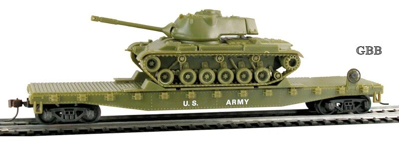 HO Scale US ARMY 50' Flat Car with PATTON TANK Model Power New in Box 99160 - Image 2 of 4