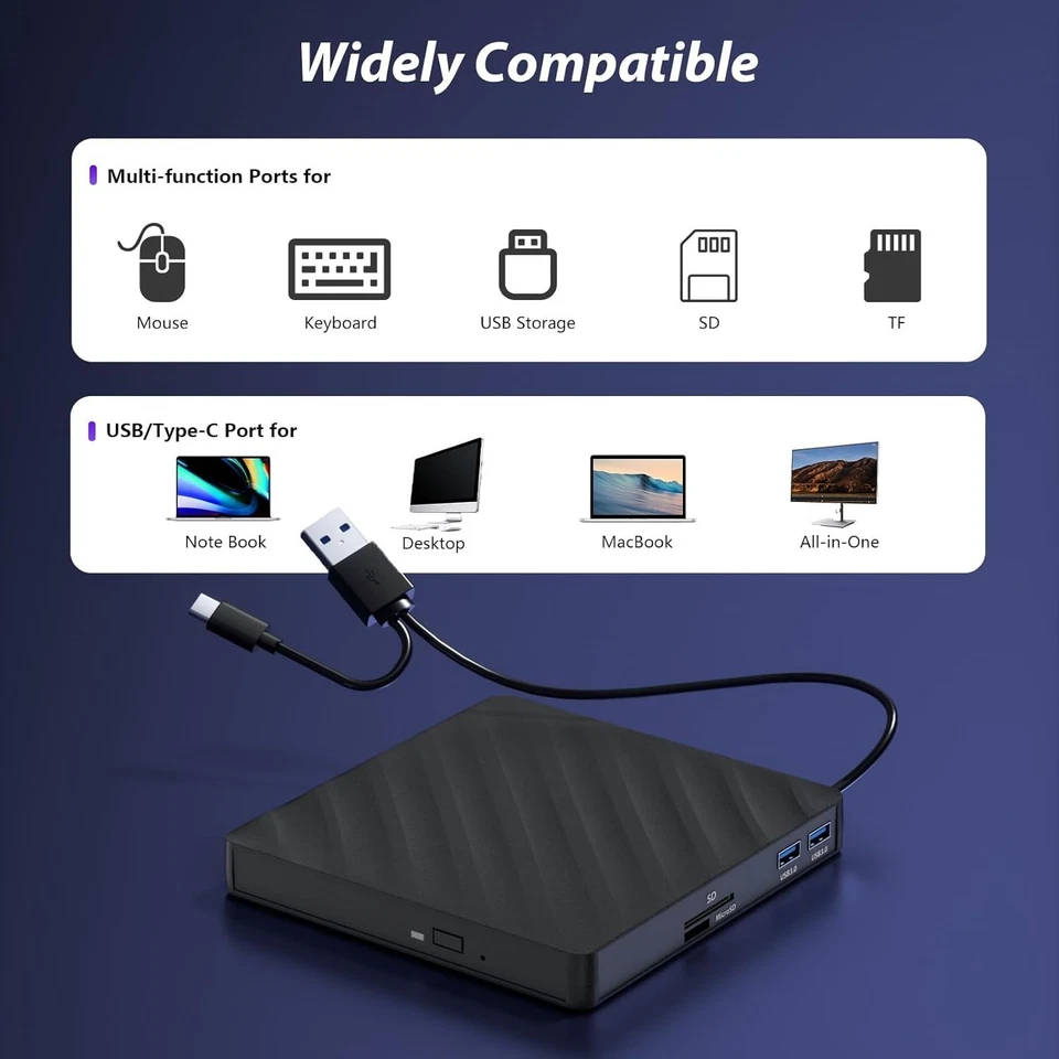 5 in 1 External BluRay Drive BD Player Read/Write Portable CD/DVD Drive Burner - Image 2 of 4