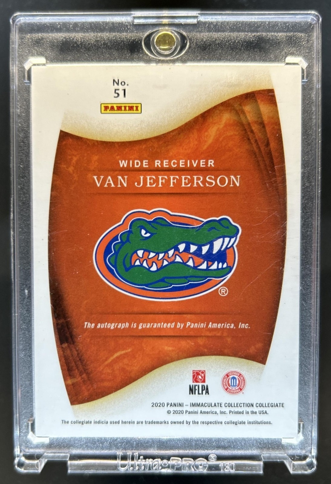 2020 Panini Immaculate Collegiate Van Jefferson RC Auto Autograph #/99 Gators view 2