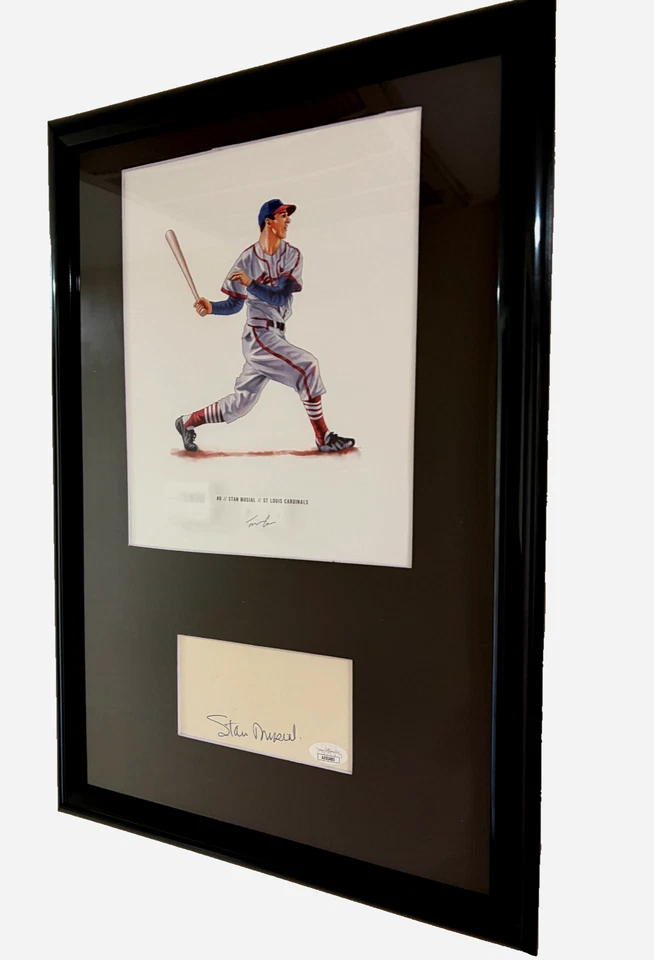 Stan Musial - 12x18" Framed Signed Card and 8x10 Art Cardinals HOF Auto JSA COA - Image 2 of 4