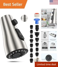 Easy-Install Brushed Nickel Faucet Sprayer Head – 15 Adapters for Major Brands