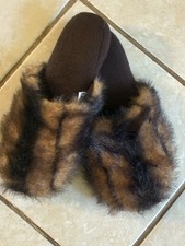 Brown Faux Fur Animal Print Slip-On Women's Slippers with Fur Trim Round Toe
