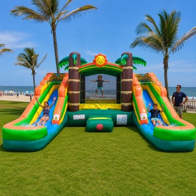 Inflatable Bounce House Water Slide Commercial Tropical Kids Toddler with Blower