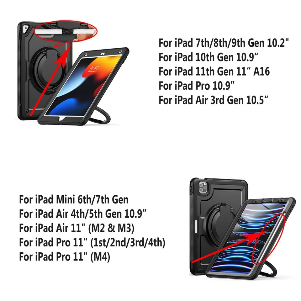 For iPad 7th 8th 9th 10th 11th A16 Gen Pro 11" Rotating Handle/Stand Case Cover - Image 2 of 4