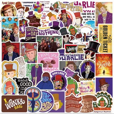 25 Piece Mix Lot 2  Wonka Chocolate Factory Stickers, Decals FREE SHIPPING