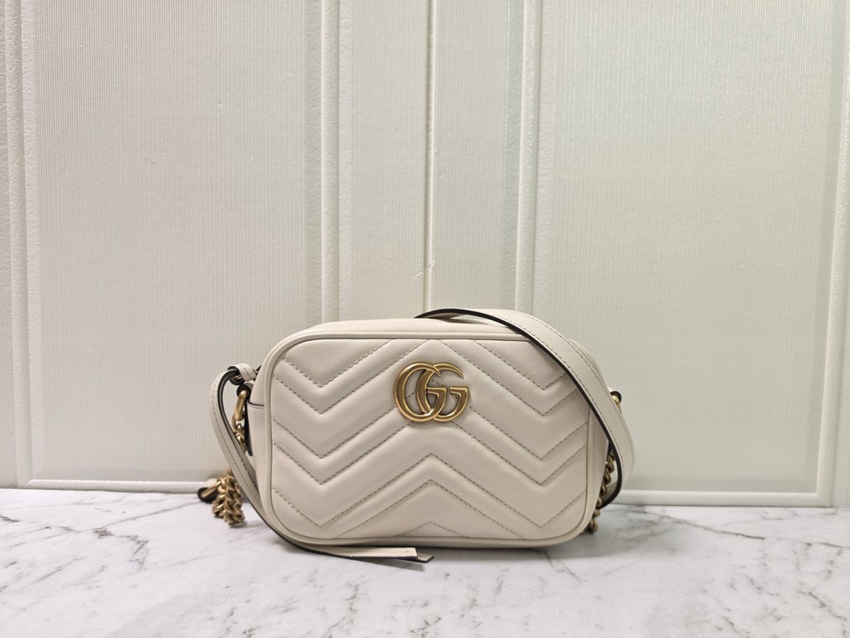 Authentic Gucci Marmont 18 White Matelassé Calfskin Camera Bag Gold Hardware