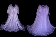 Vintage '70s Jenelle French Lilac Peignoir Nightgown Set - Double Nylon Roses