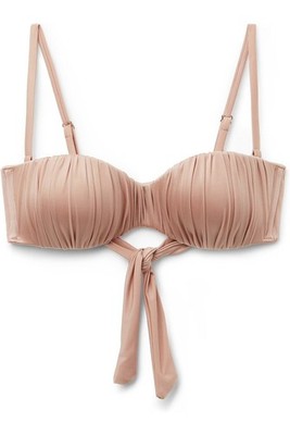 CALZEDONIA Woman's Graduated Padded Bandeau Swimsuit Top Shiny Satin Light Pink